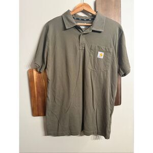 Carhartt Olive Green Original Fit Collared Short Sleeve Polo Shirt Size Medium